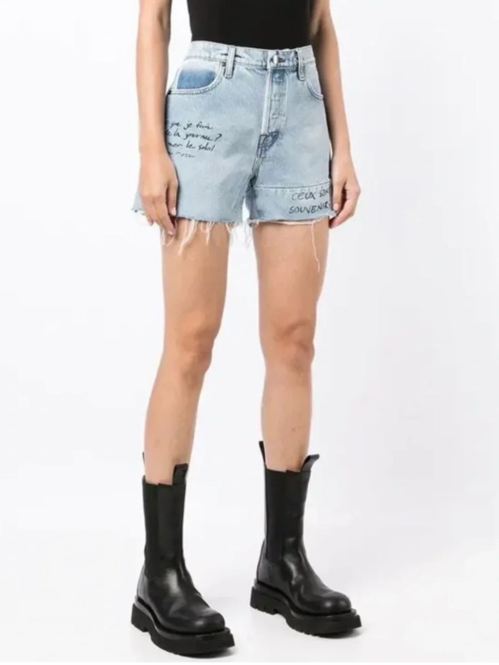 FRAME Le Slouch Signature Writing Cutoff Denim Shorts in Caspian – Size 26